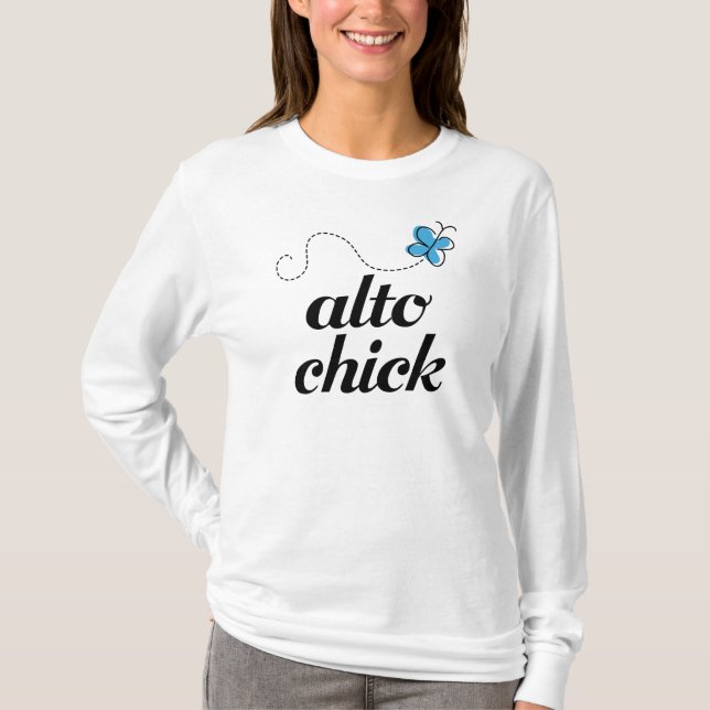 Cute Blue Butterfly Music Alto Chick Gift T-Shirt (Front)