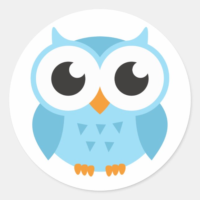Cute blue cartoon baby owl classic round sticker (Front)