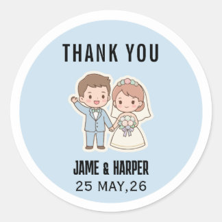 Cute Blue Cartoon Bride and Groom Wedding stickers