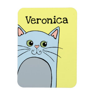 Cute Blue Cartoon Cat Personalised Magnet