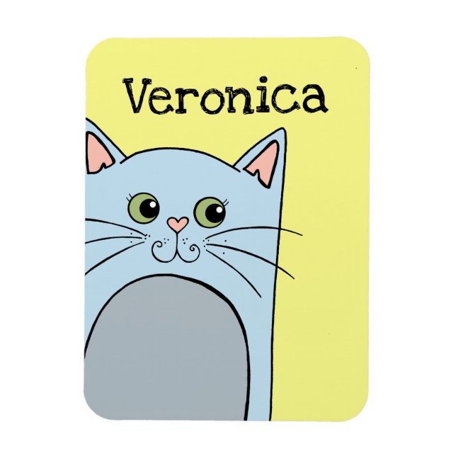 Cute Blue Cartoon Cat Personalised Magnet (Vertical)
