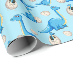 cute blue cartoon dinosaur pattern with baby dino wrapping paper