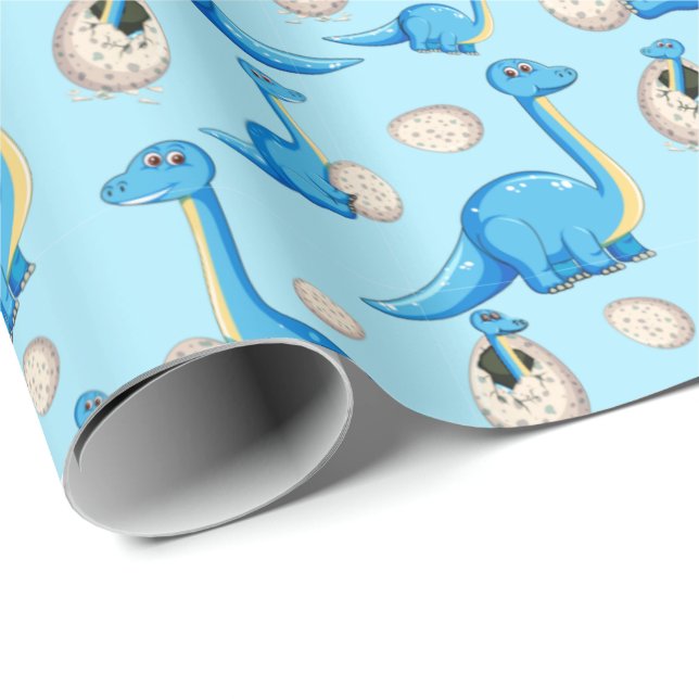 cute blue cartoon dinosaur pattern with baby dino wrapping paper (Roll Corner)