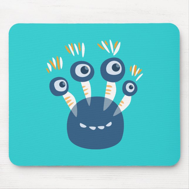Cute Blue Cartoon Monster With Four Eyes Kids Mouse Pad (Front)