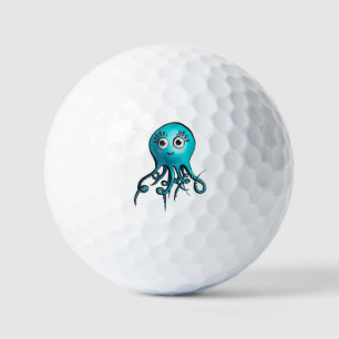 Cute Blue Cartoon Octopus - Smiling Sea Creature Golf Balls