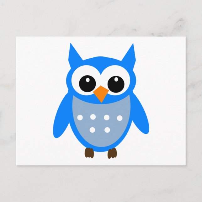 Cute Blue Cartoon Owl Postcard (Front)