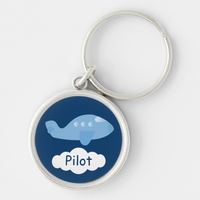 Cute Blue Cartoon Plane Customisable Pilot Key Ring (Front)