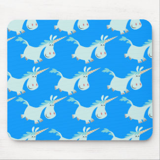 Cute Blue Cartoon Unicorn Herd!! mousepad