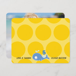 Cute Blue Cartoon Whale Kid's Beach Birthday Photo Thank You Card