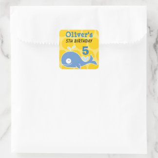 Cute Blue Cartoon Whale Kid's Birthday Party Favou Square Sticker