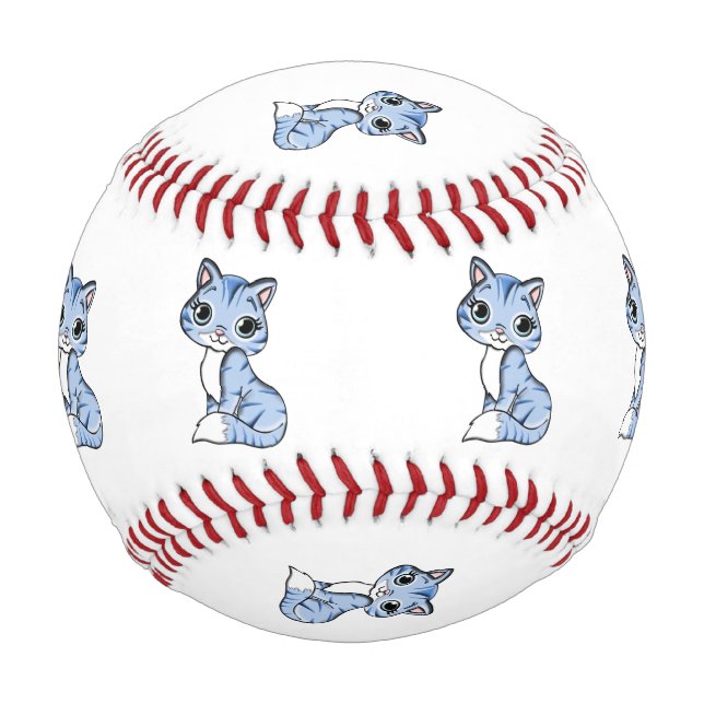 Cute blue cat cartoon baseball (Front)