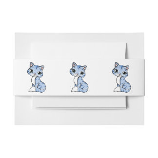 Cute blue cat cartoon invitation belly band