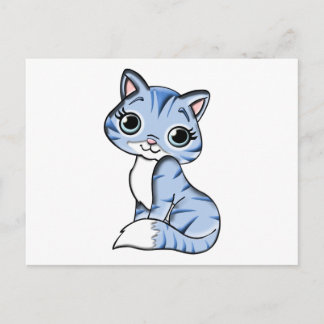 Cute blue cat cartoon postcard