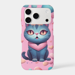 Cute Blue Cat With Hearts Hoodie Kawaii Valentin