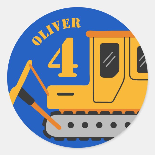 Cute Blue Children's Construction Birthday Classic Round Sticker (Front)