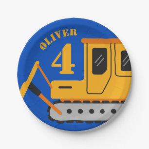 Cute Blue Children's Construction Birthday Paper Plate