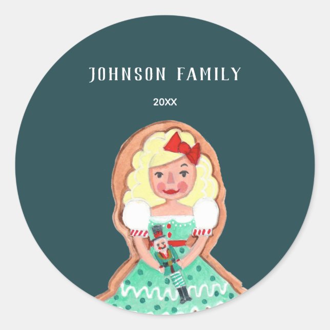 Cute blue christmas cookies nutcracker classic round sticker (Front)