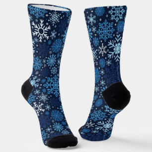 Cute Blue Christmas Snowflake Illustration Pattern Socks
