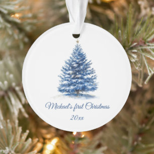 Cute Blue Christmas Tree Personalised Baby’s First Ornament