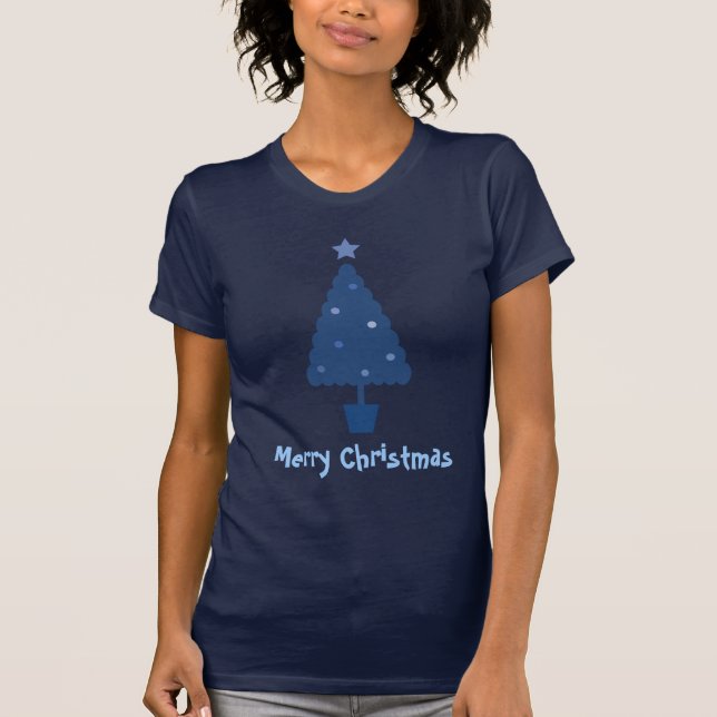 Cute Blue Christmas Tree Tee Shirt (Front)
