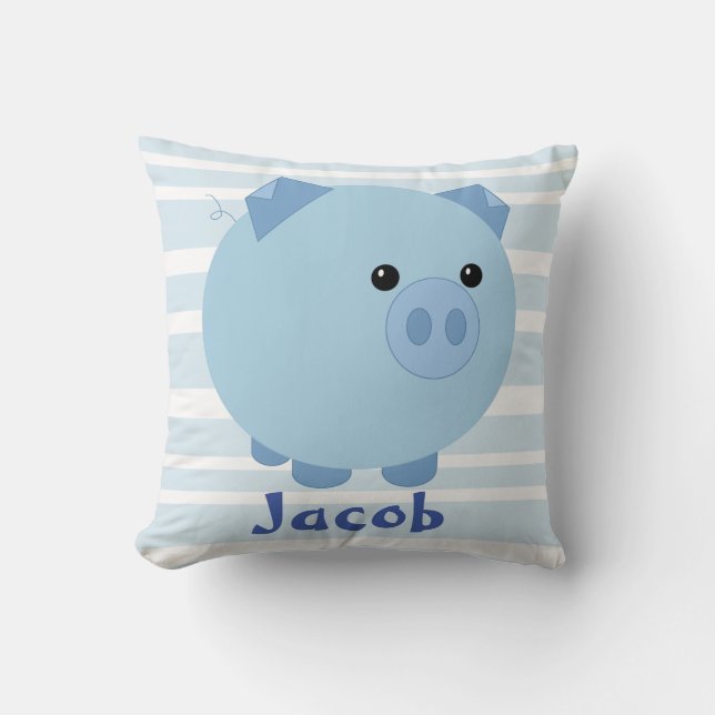 Cute Blue Chubby Pig Pillow (Front)