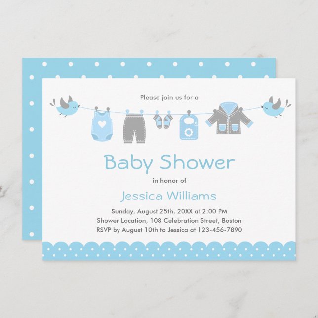 Cute Blue Clothes | Boy Baby Shower Invitation (Front/Back)