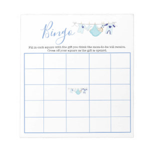 Cute Blue Clothesline Baby Shower Bingo Games  Notepad