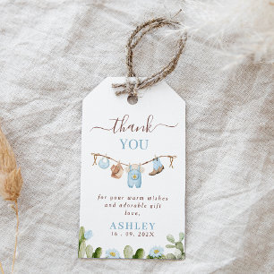 Cute Blue Clothesline Cactus Cowboy Baby Shower Gift Tags