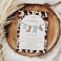 Cute Blue Clothesline Cow Print Cowboy Baby Shower