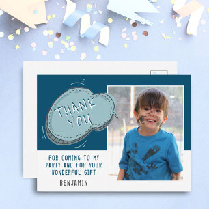 Cute Blue Cloud Birthday Thank you Photo Card