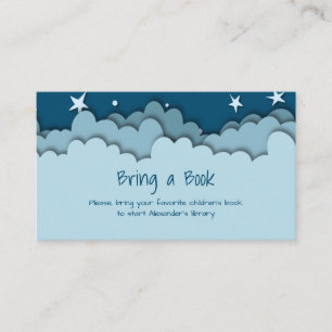 Cute Blue Clouds Stars Baby Shower Bring a Book En Enclosure Card