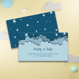 Cute Blue Clouds Stars Baby Shower Bring a Book En Enclosure Card