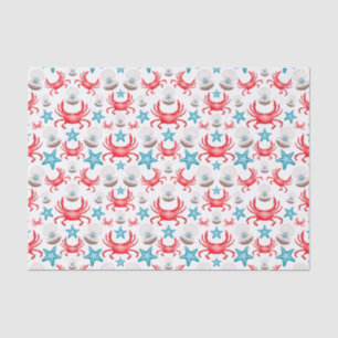 Cute Blue Coastal Seaside Crab & Shell Pattern Tissue Paper