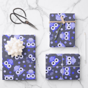 Cute blue colorful owl pattern wrapping paper sheet