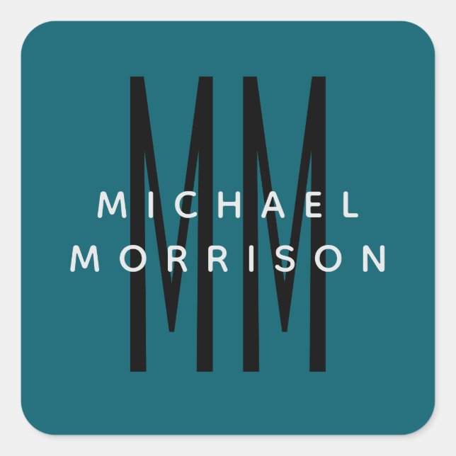 Cute Blue Colour Monogram Initial Letters Name Square Sticker (Front)