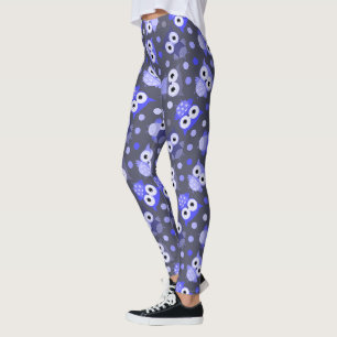 Cute blue colourful owl pattern leggings