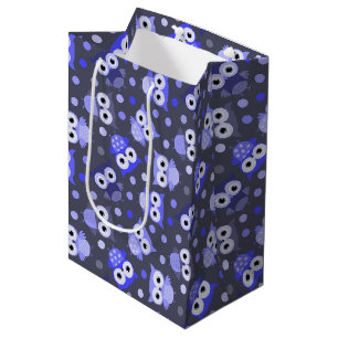 Cute blue colourful owl pattern medium gift bag