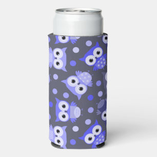Cute blue colourful owl pattern seltzer can cooler