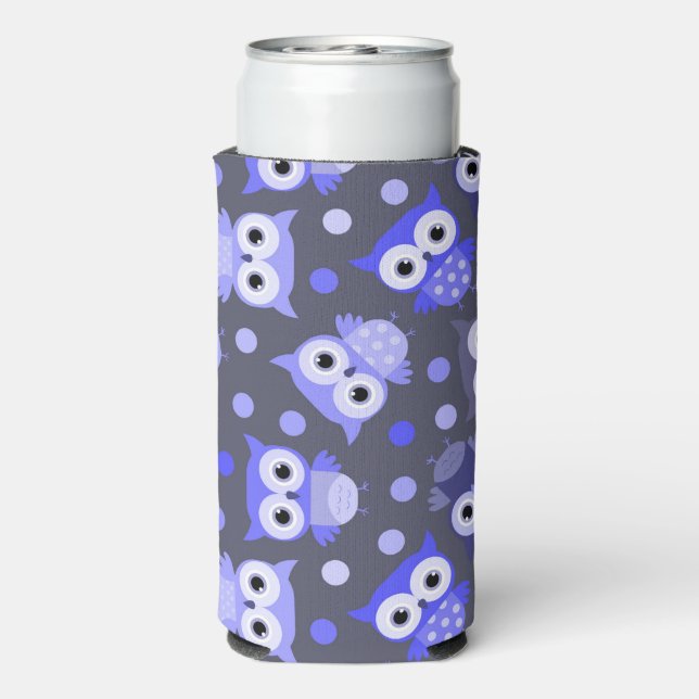 Cute blue colourful owl pattern seltzer can cooler (Seltzer Back)