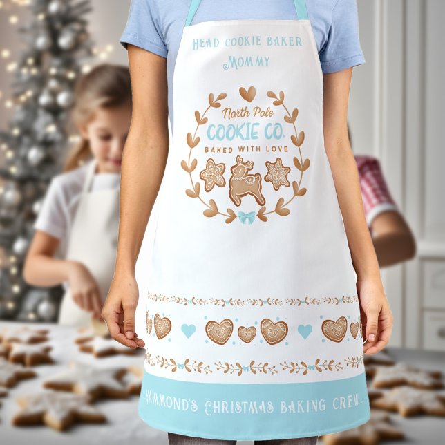 Cute Blue Cookie Baking Christmas Name Apron (Cute Blue Cookie Baking Christmas Apron)