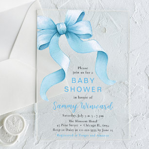 Cute Blue Coquette Bow Baby Shower Acrylic Invitations