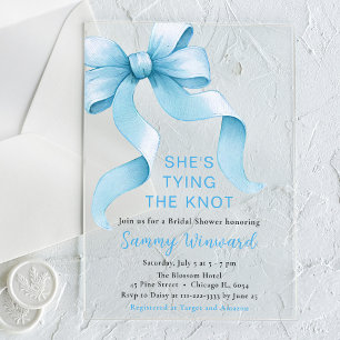 Cute Blue Coquette Bow Bridal Shower Acrylic Invitations