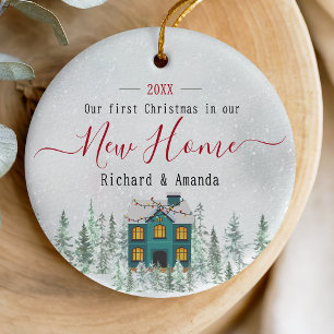 Cute Blue Cottage First Christmas New Home Ceramic Tree Decoration