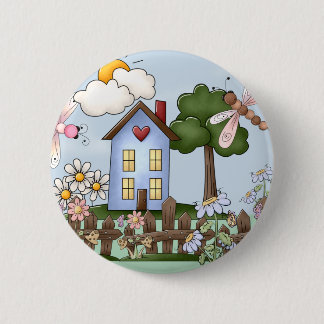 Cute Blue Country House in the Sunshine 6 Cm Round Badge