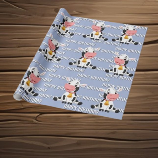   Cute Blue Cow  Wrapping Paper (Enjoy fun activities, delightful themes, and joyful memories. Let’s create a magical day together)