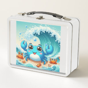 Cute blue crab metal lunch box