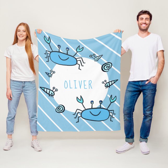 Cute Blue Crab Sea Animal Boy Name  Fleece Blanket (In Situ)