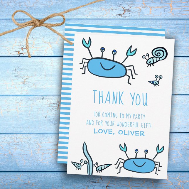 Cute Blue Crab Sea Animals Boy Birthday Thank You Card (Creator Uploaded)