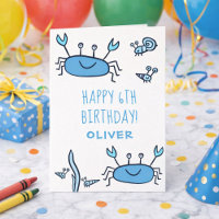 Cute Blue Crab Sea Animals Boy Happy Birthday