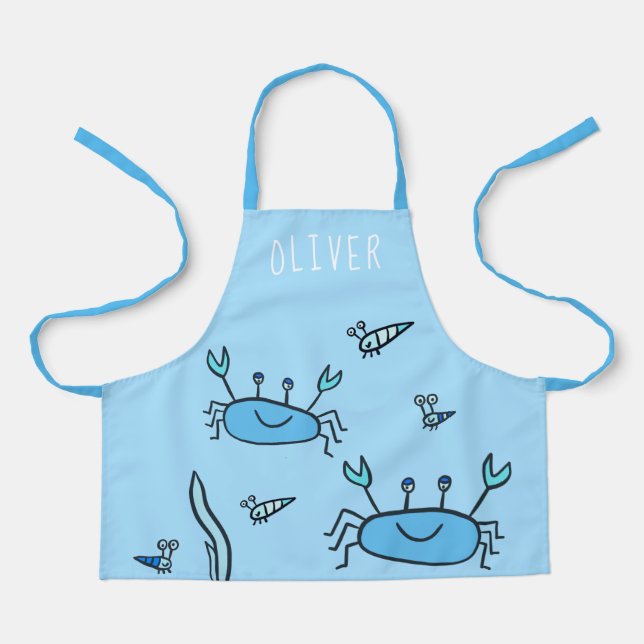 Cute Blue Crab Sea Animals Boy Name Apron (Front)